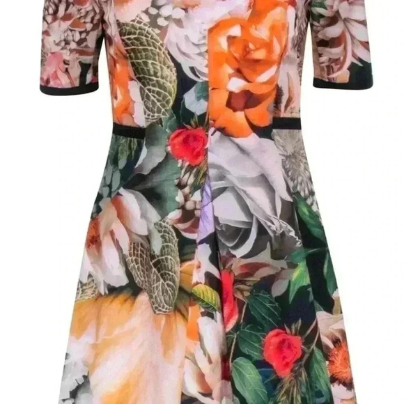 103. Ted Baker - Black, Peach, & Multi Color Floral Short Sleeve Dress size 1 - Picture 3 of 7